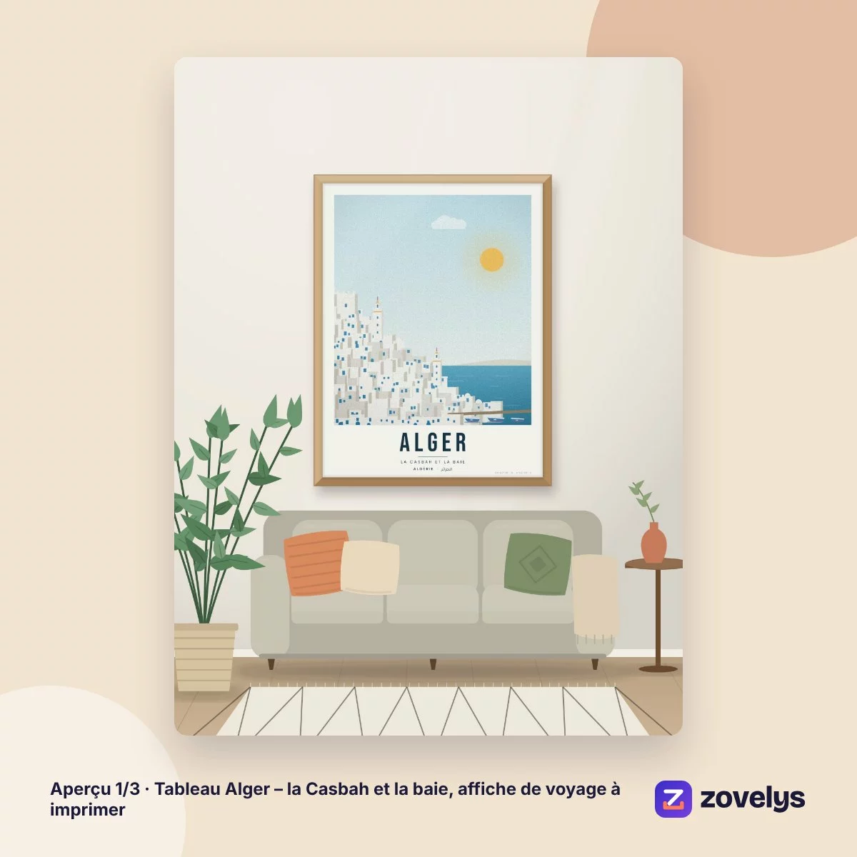 Tableau Alger – la Casbah et la baie, affiche de voyage à imprimer – aperçu 1