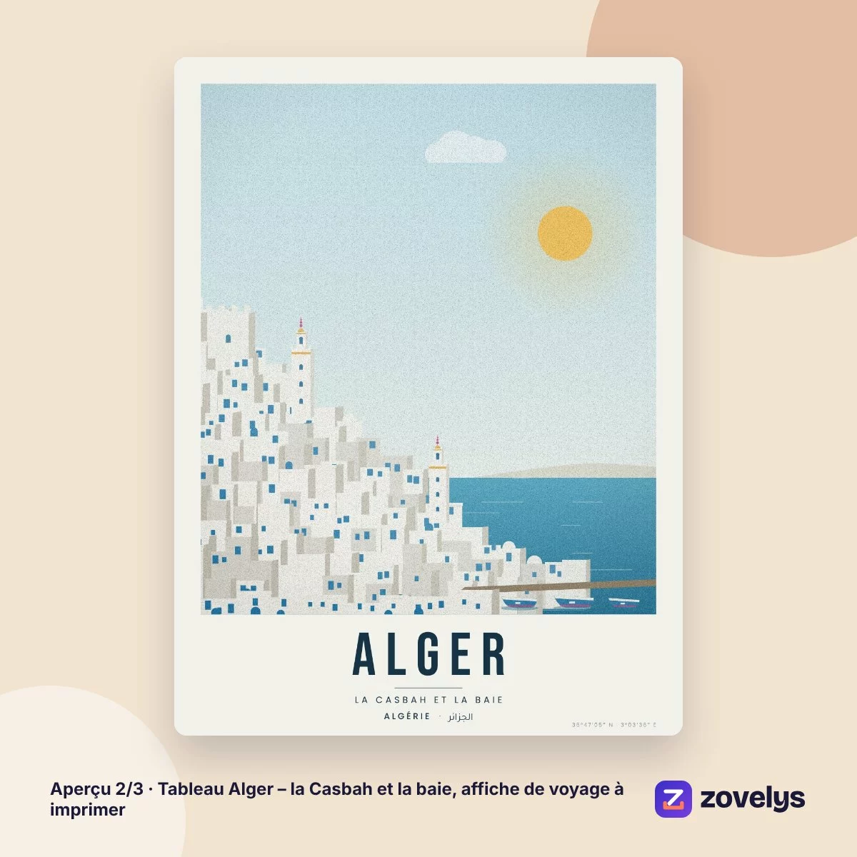 Tableau Alger – la Casbah et la baie, affiche de voyage à imprimer – aperçu 2