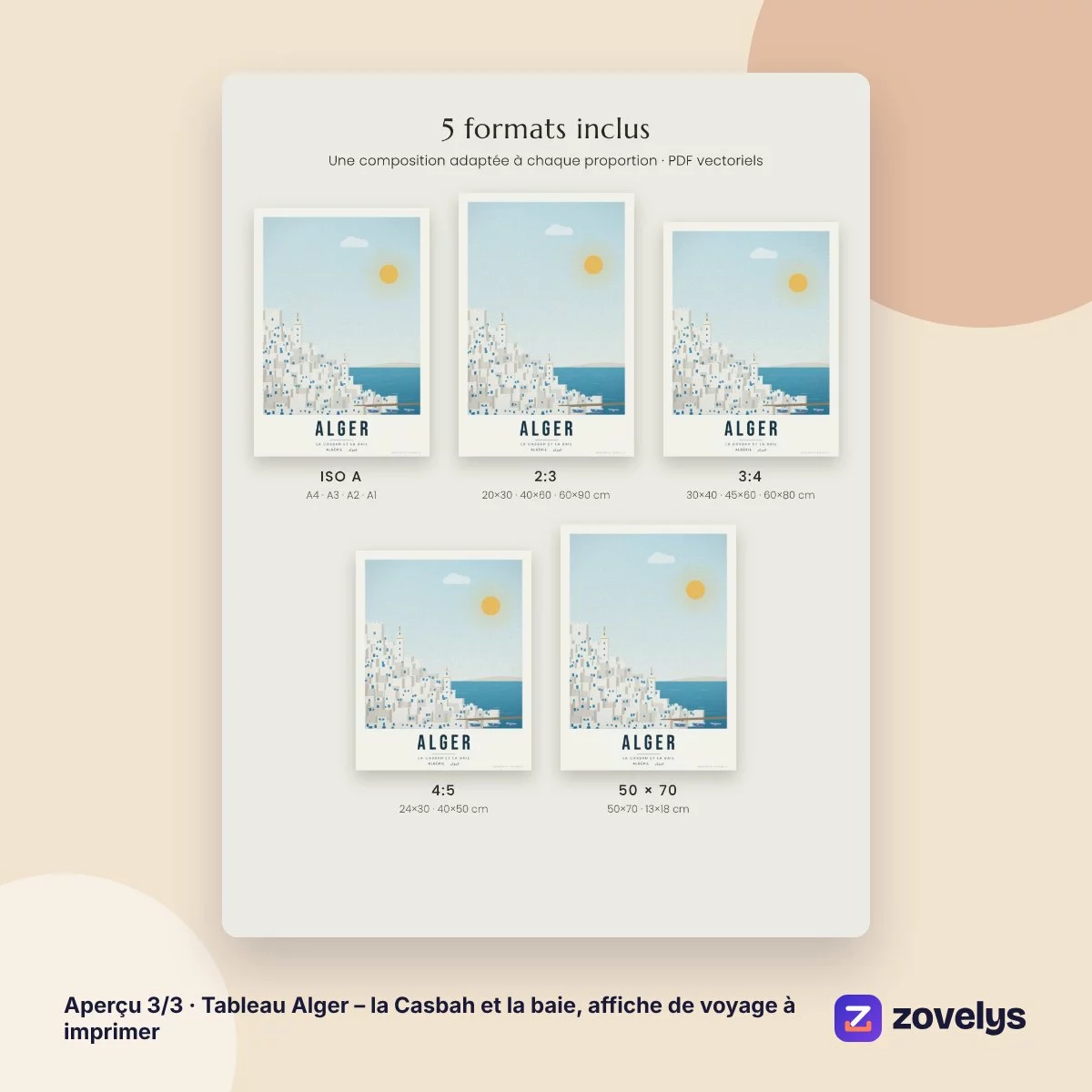 Tableau Alger – la Casbah et la baie, affiche de voyage à imprimer – aperçu 3