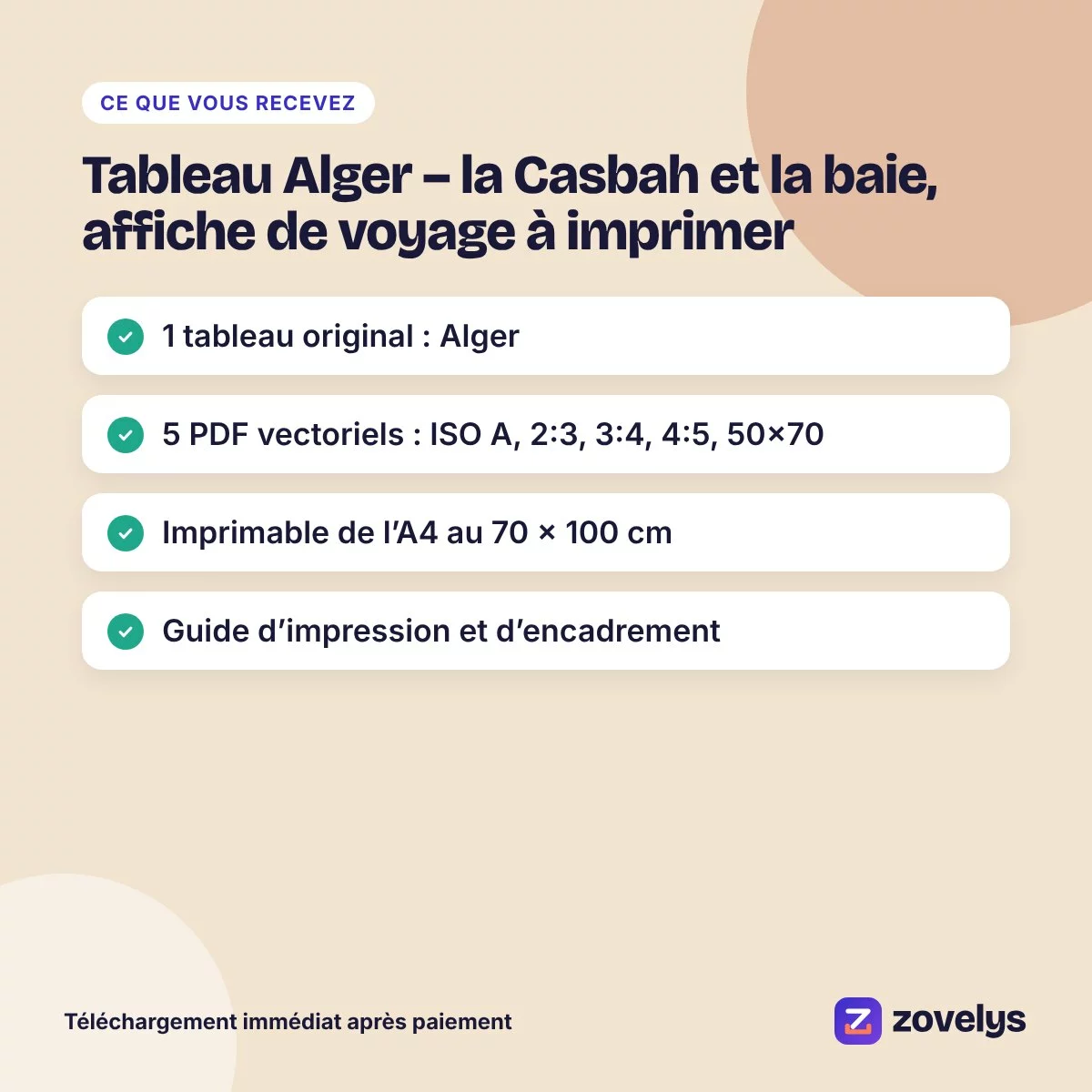 Tableau Alger – la Casbah et la baie, affiche de voyage à imprimer – aperçu 4