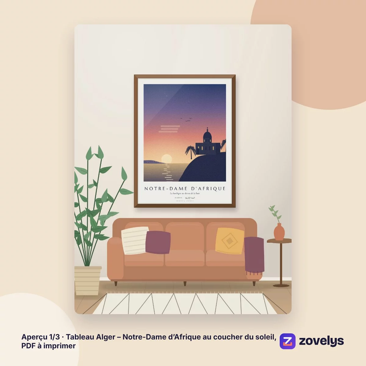 Tableau Alger – Notre-Dame d’Afrique au coucher du soleil, PDF à imprimer – aperçu 1
