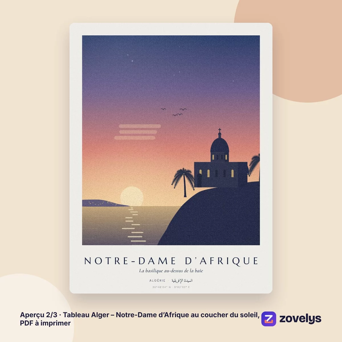 Tableau Alger – Notre-Dame d’Afrique au coucher du soleil, PDF à imprimer – aperçu 2