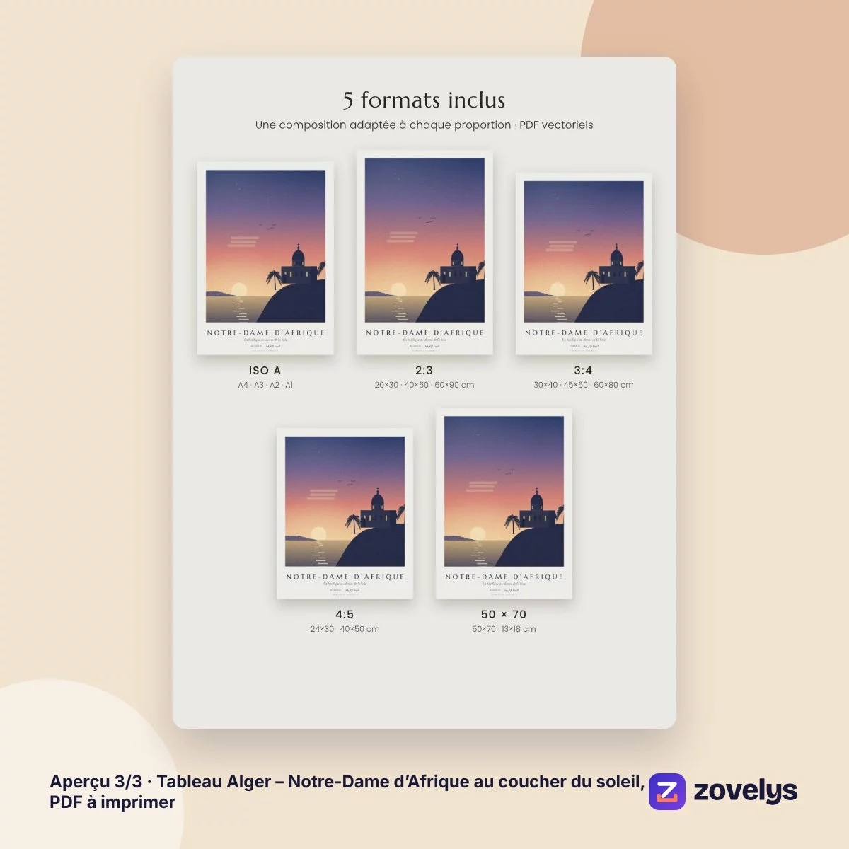 Tableau Alger – Notre-Dame d’Afrique au coucher du soleil, PDF à imprimer – aperçu 3