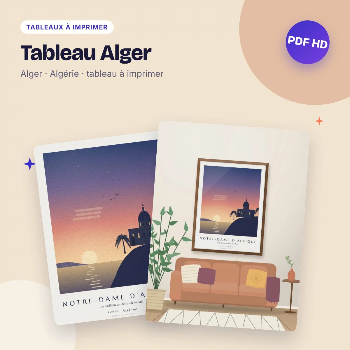 Tableau Alger – Notre-Dame d’Afrique au coucher du soleil, PDF à imprimer