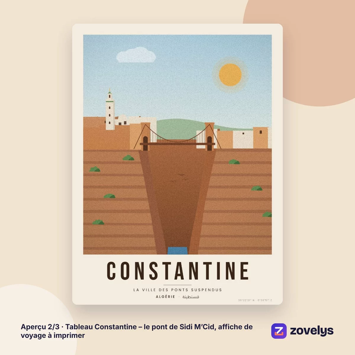 Tableau Constantine – le pont de Sidi M’Cid, affiche de voyage à imprimer – aperçu 2