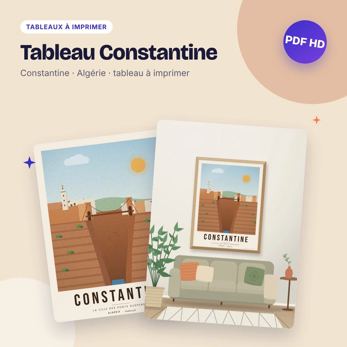 Tableau Constantine – le pont de Sidi M’Cid, affiche de voyage à imprimer