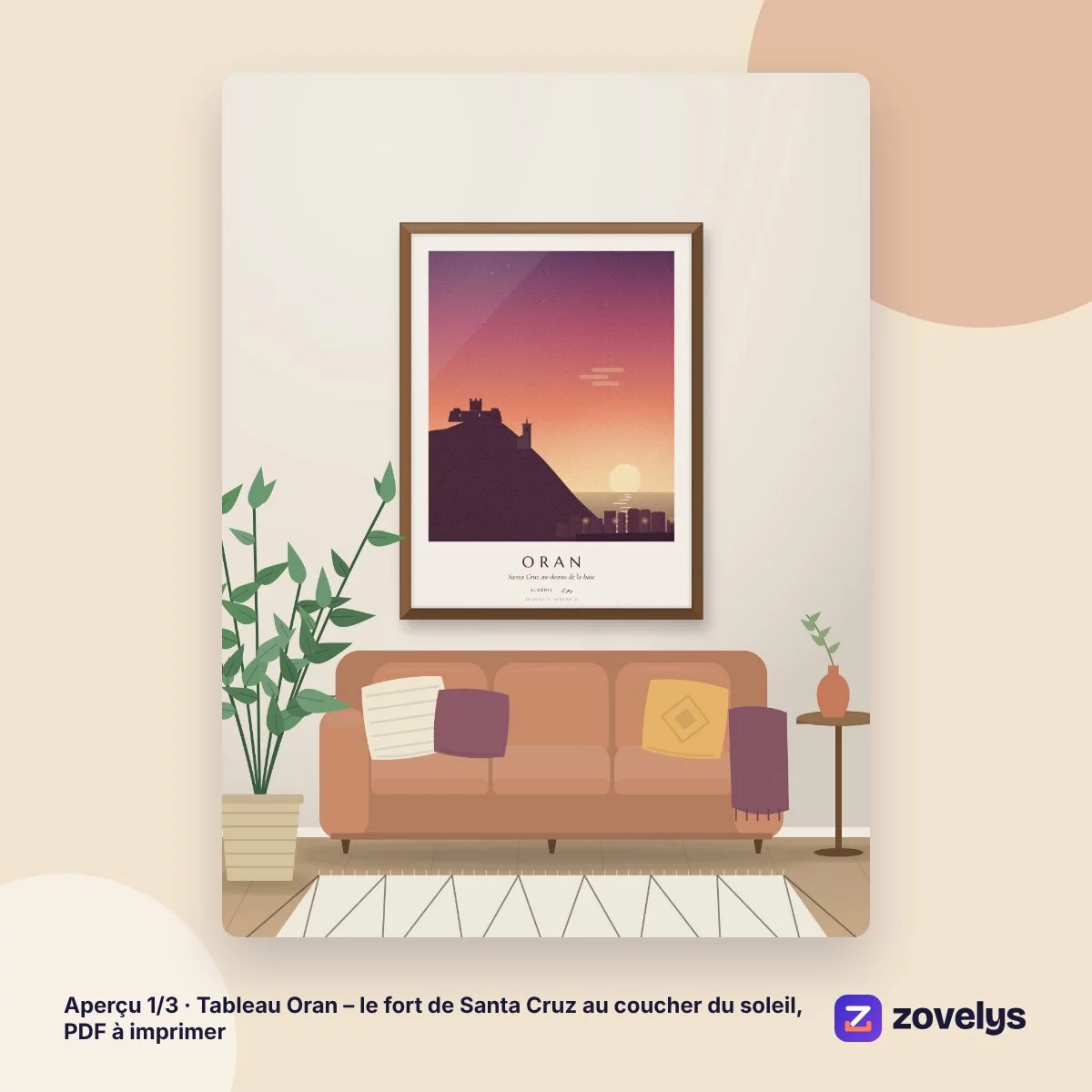 Tableau Oran – le fort de Santa Cruz au coucher du soleil, PDF à imprimer – aperçu 1