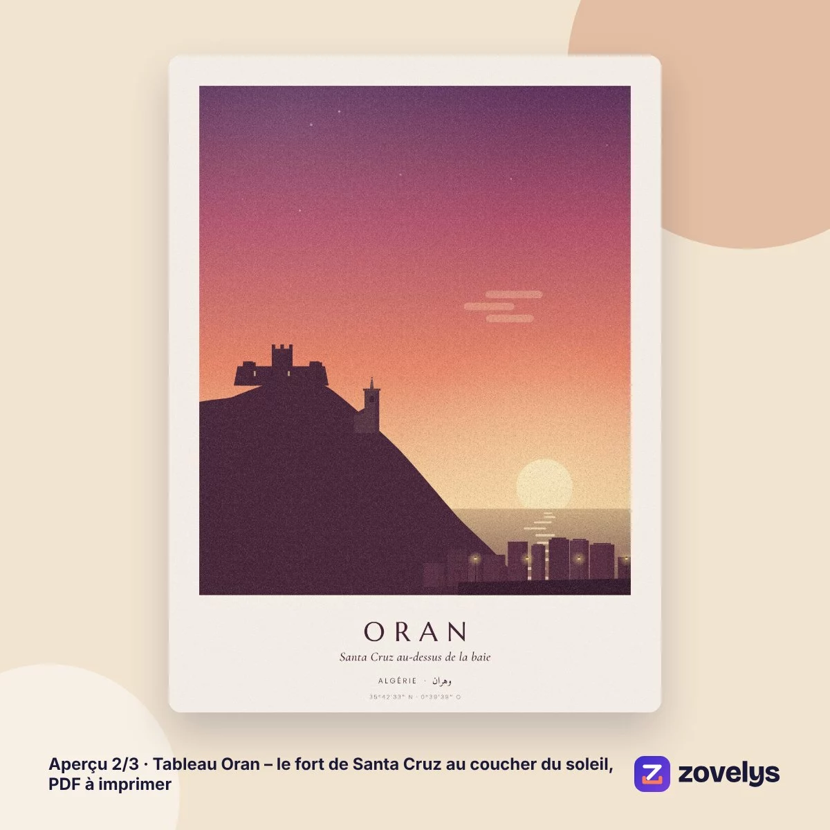 Tableau Oran – le fort de Santa Cruz au coucher du soleil, PDF à imprimer – aperçu 2