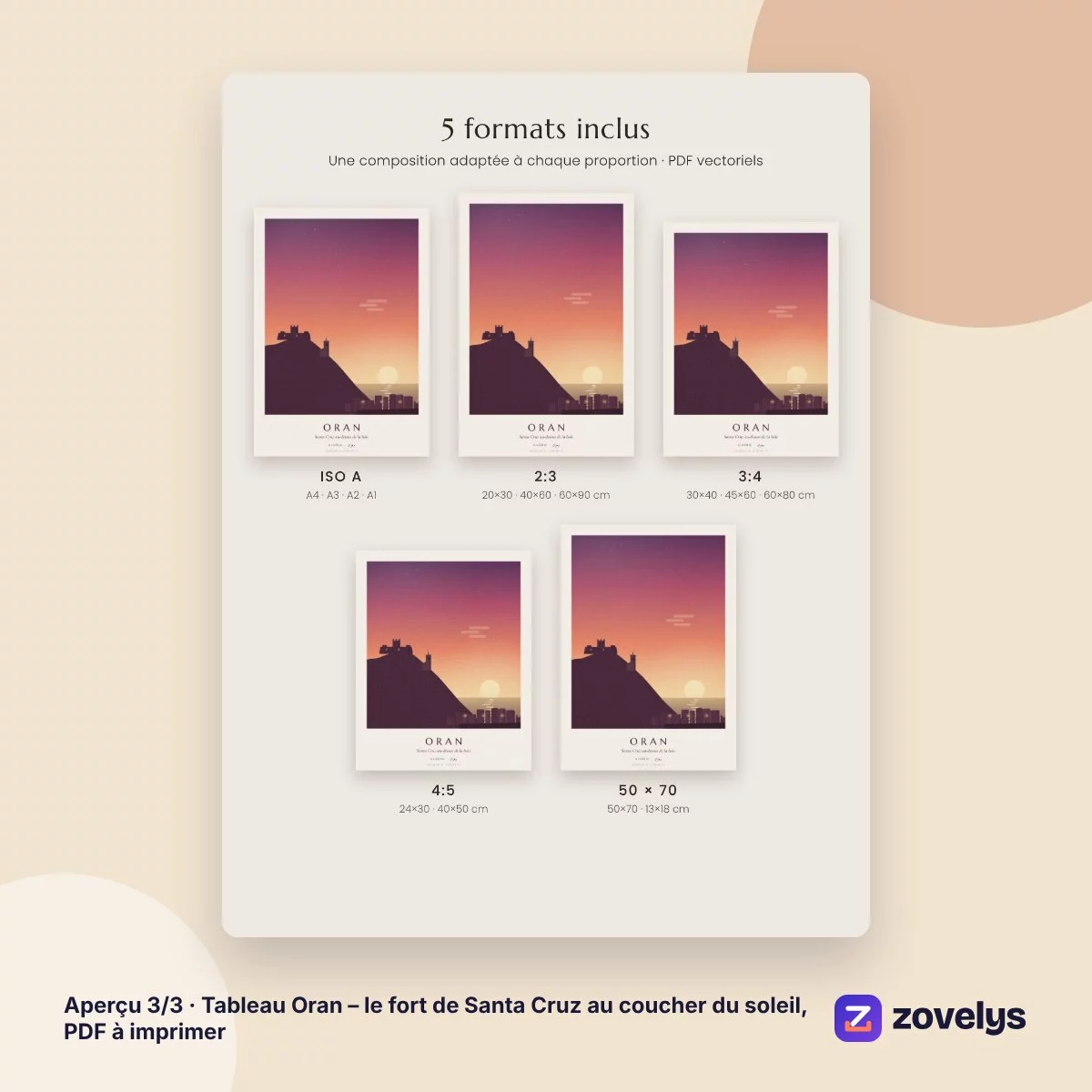 Tableau Oran – le fort de Santa Cruz au coucher du soleil, PDF à imprimer – aperçu 3