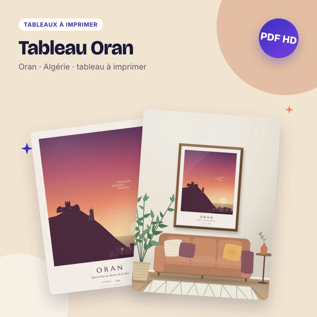 Tableau Oran – le fort de Santa Cruz au coucher du soleil, PDF à imprimer