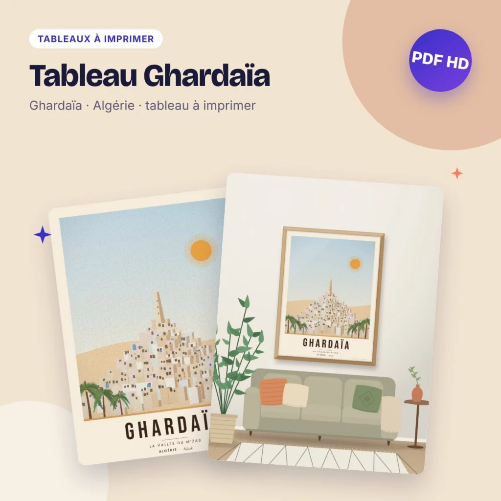 Tableau Ghardaïa – la vallée du M’zab, affiche de voyage à imprimer