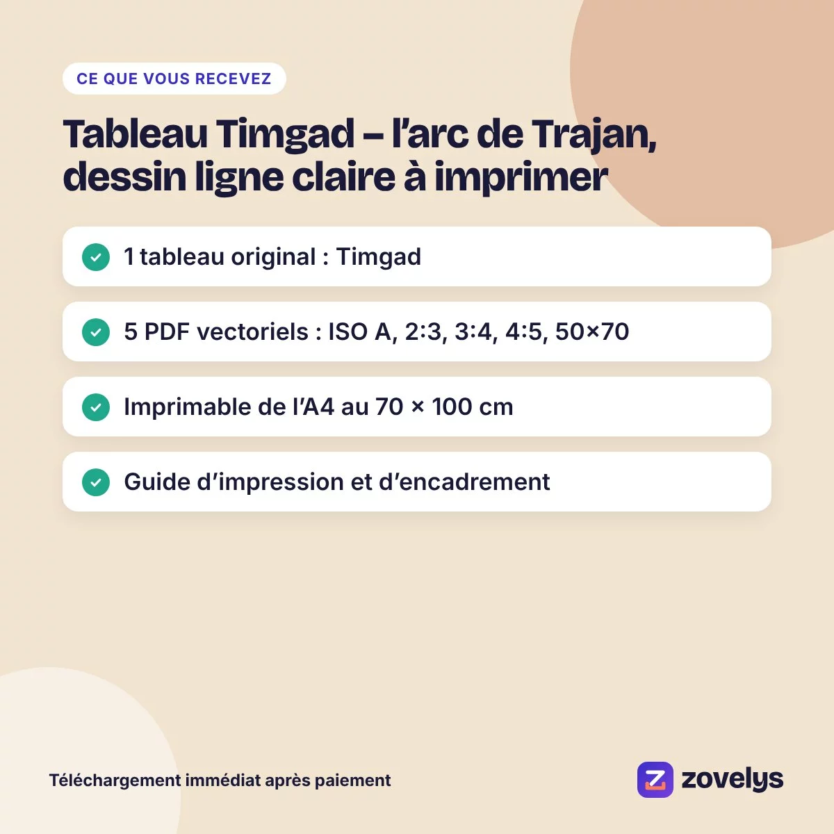 Tableau Timgad – l’arc de Trajan, dessin ligne claire à imprimer – aperçu 4