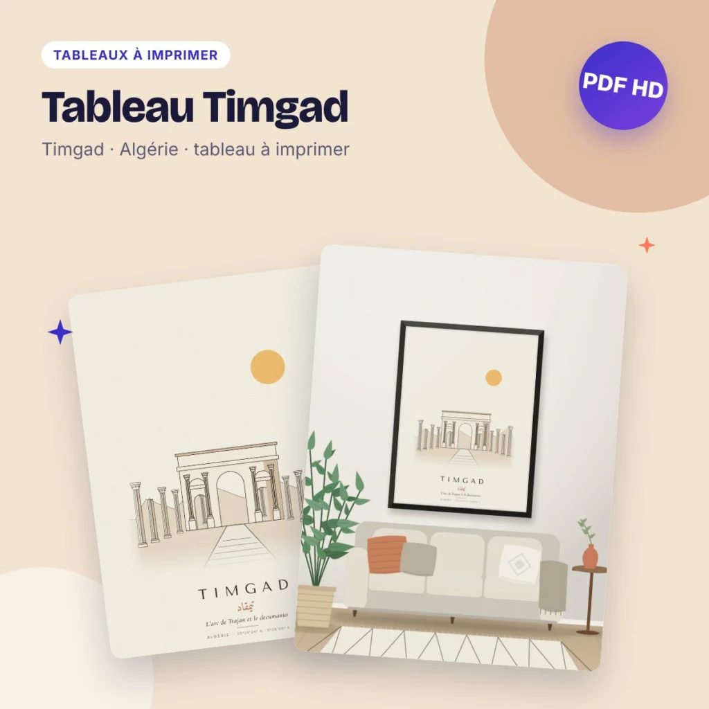 Tableau Timgad – l’arc de Trajan, dessin ligne claire à imprimer