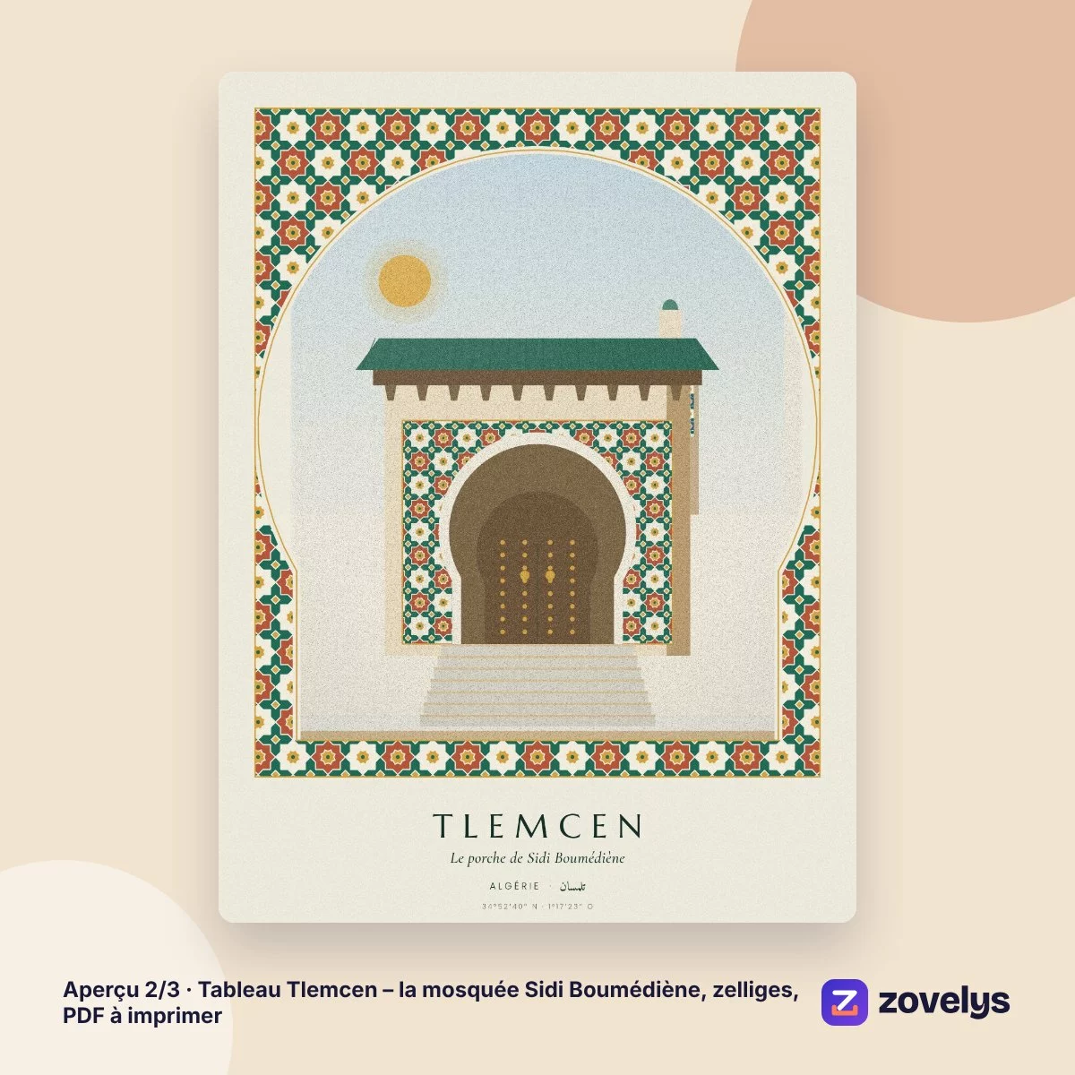 Tableau Tlemcen – la mosquée Sidi Boumédiène, zelliges, PDF à imprimer – aperçu 2