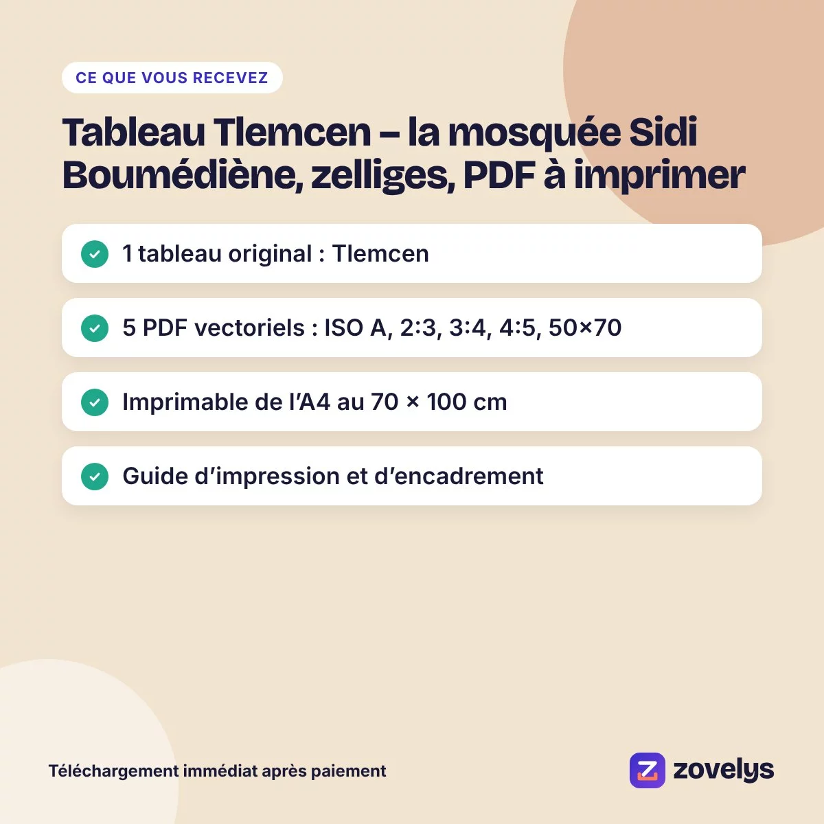 Tableau Tlemcen – la mosquée Sidi Boumédiène, zelliges, PDF à imprimer – aperçu 4