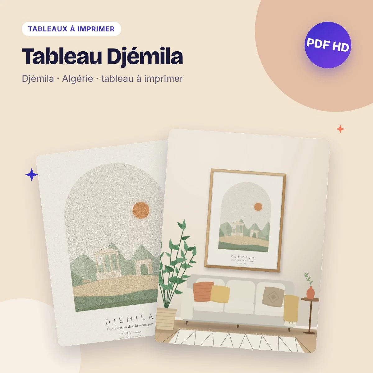 Tableau Djémila – la cité romaine dans les montagnes, déco bohème