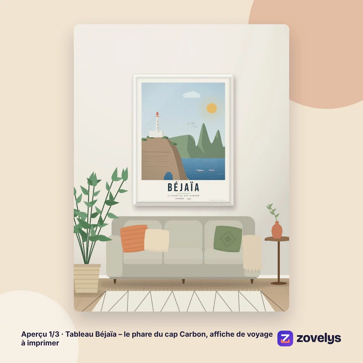 Tableau Béjaïa – le phare du cap Carbon, affiche de voyage à imprimer – aperçu 1