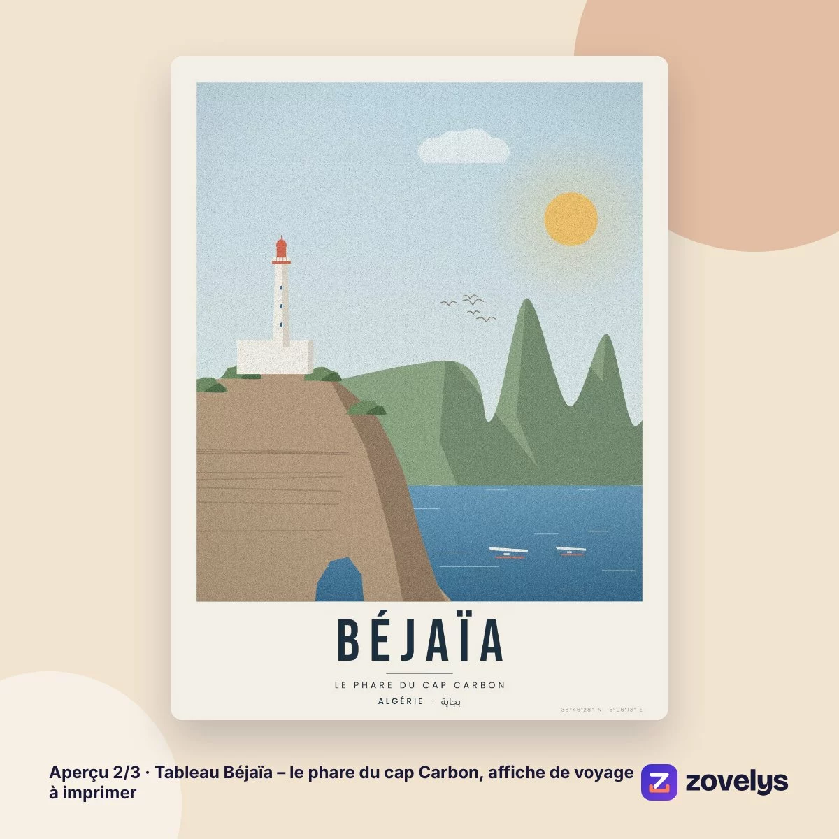 Tableau Béjaïa – le phare du cap Carbon, affiche de voyage à imprimer – aperçu 2