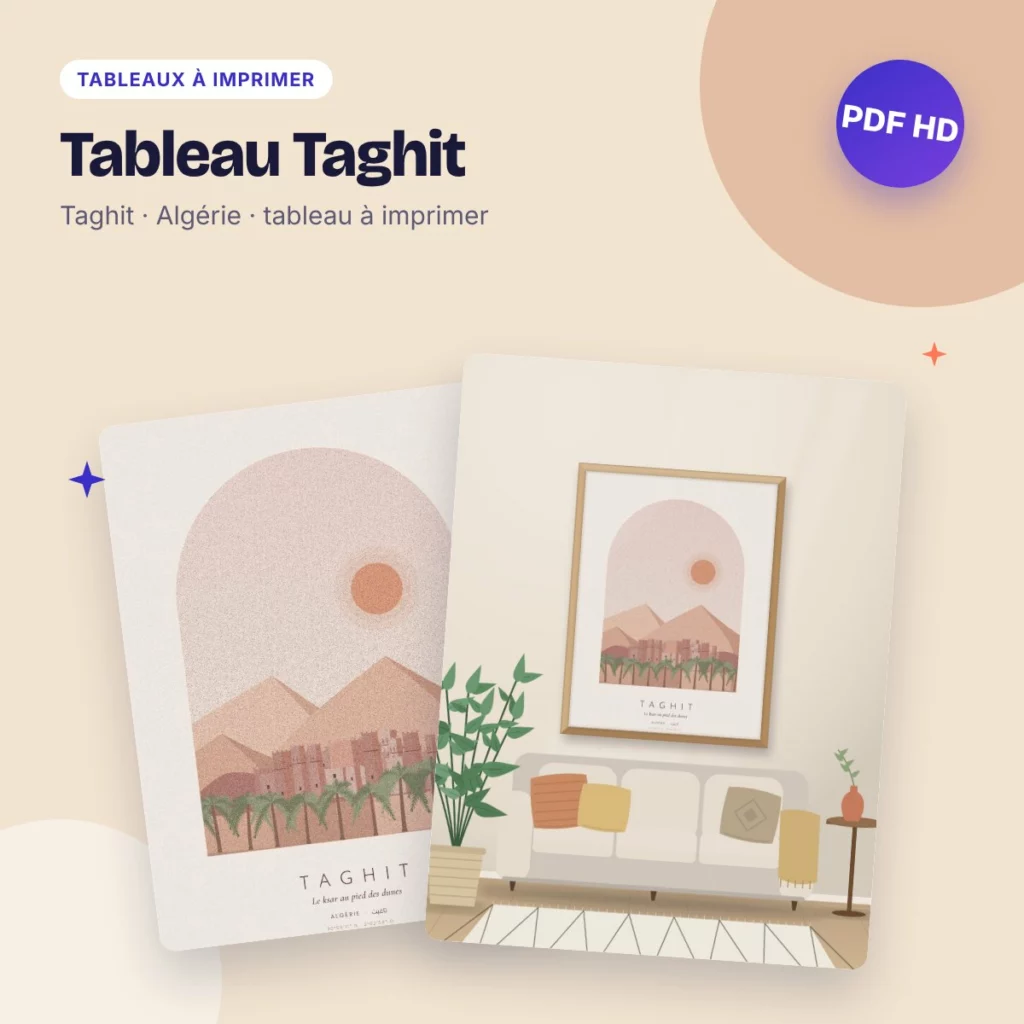 Tableau Taghit – le ksar au pied des grandes dunes, déco bohème