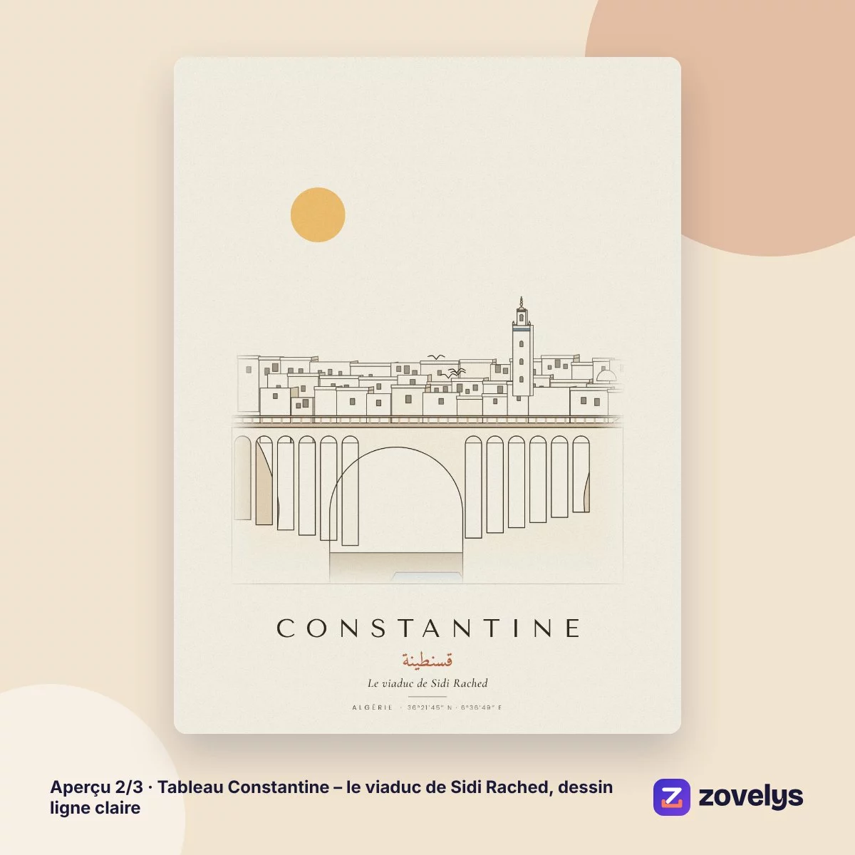 Tableau Constantine – le viaduc de Sidi Rached, dessin ligne claire – aperçu 2