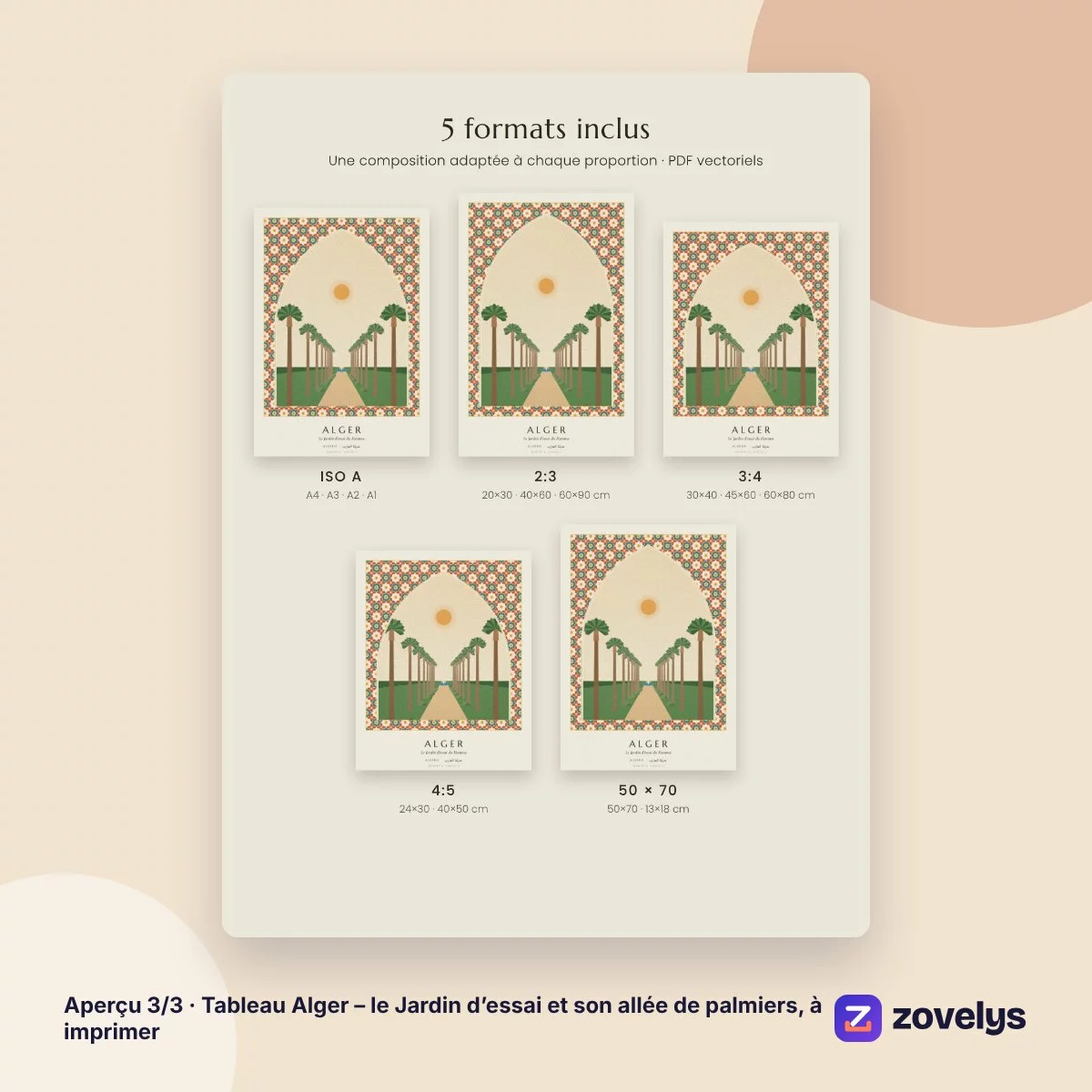 Tableau Alger – le Jardin d’essai et son allée de palmiers, à imprimer – aperçu 3