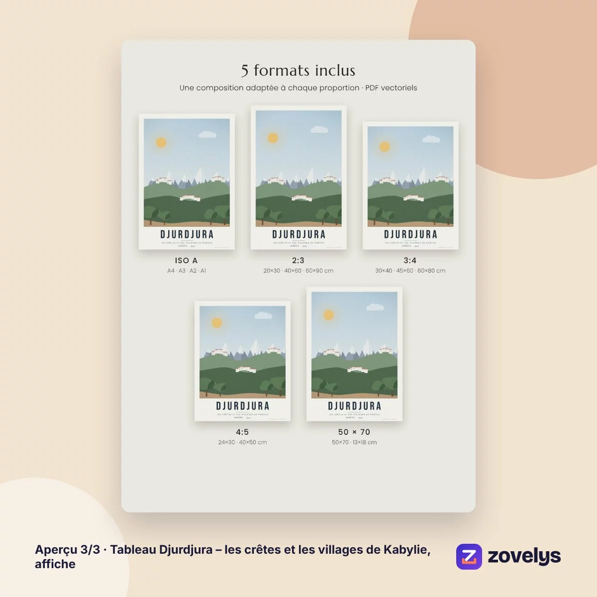 Tableau Djurdjura – les crêtes et les villages de Kabylie, affiche – aperçu 3