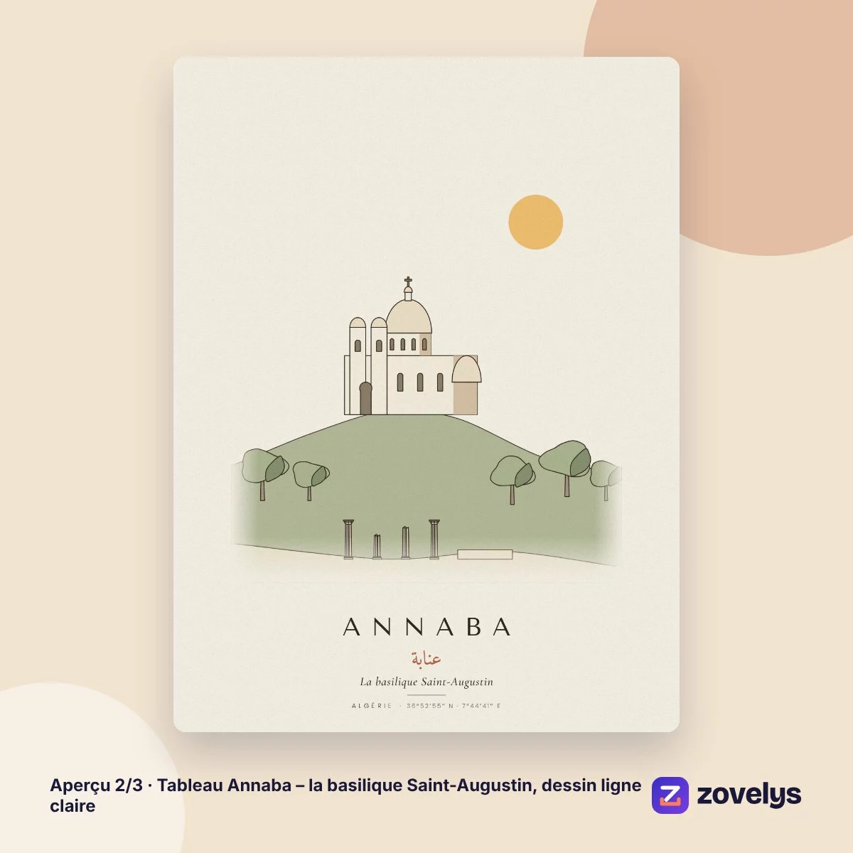 Tableau Annaba – la basilique Saint-Augustin, dessin ligne claire – aperçu 2