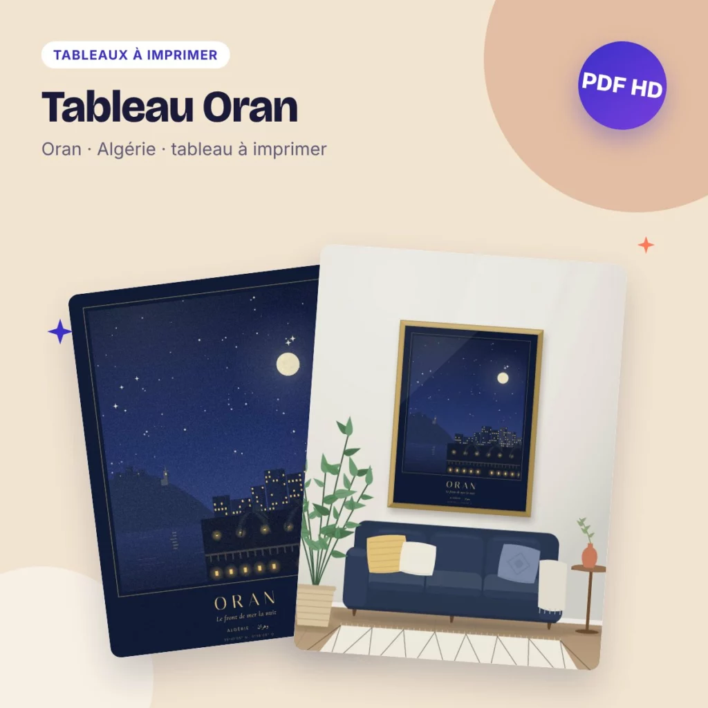 Tableau Oran – le front de mer la nuit, PDF haute qualité