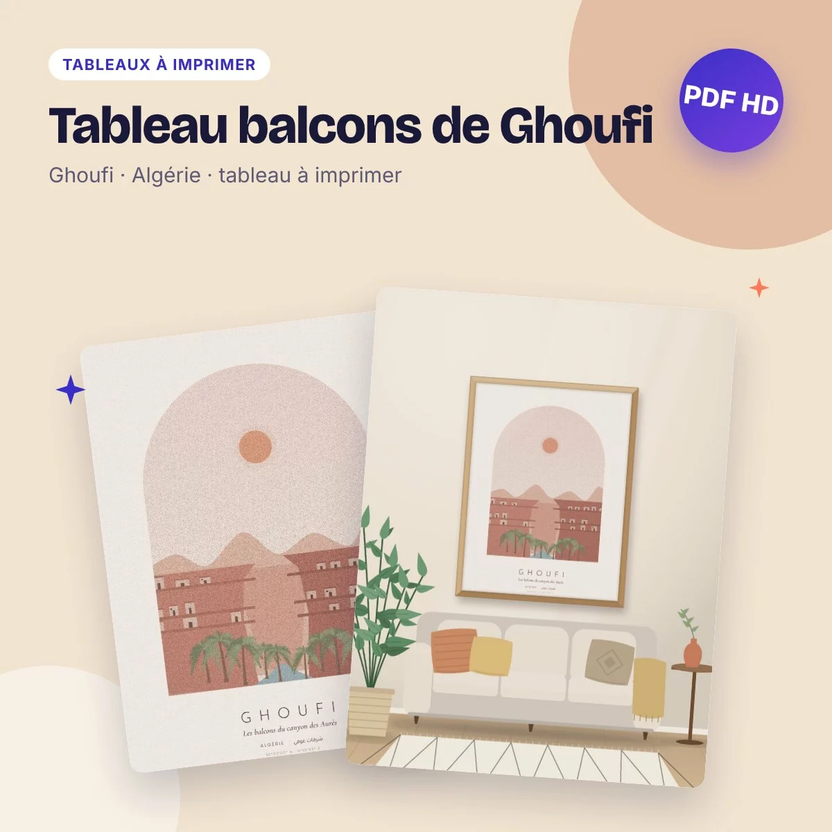 Tableau balcons de Ghoufi – le canyon des Aurès, déco bohème