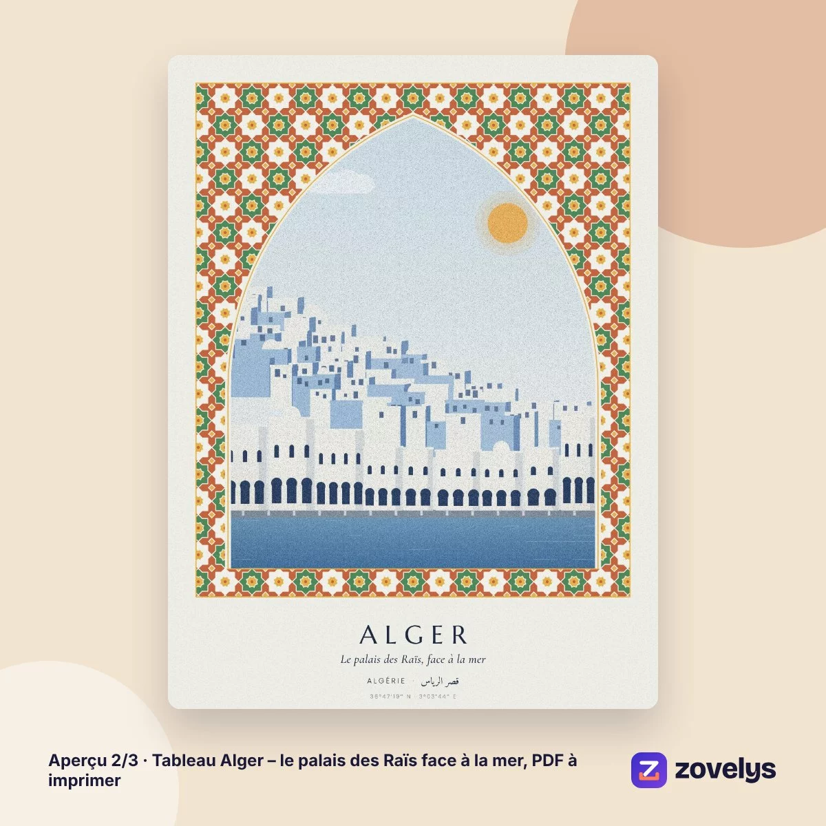 Tableau Alger – le palais des Raïs face à la mer, PDF à imprimer – aperçu 2