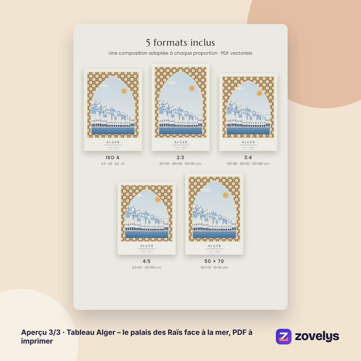 Tableau Alger – le palais des Raïs face à la mer, PDF à imprimer – aperçu 3