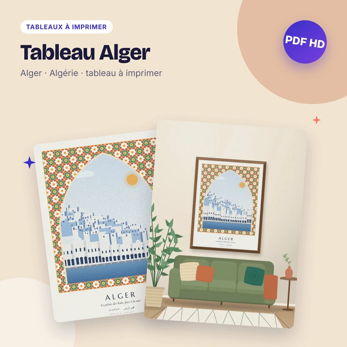 Tableau Alger – le palais des Raïs face à la mer, PDF à imprimer