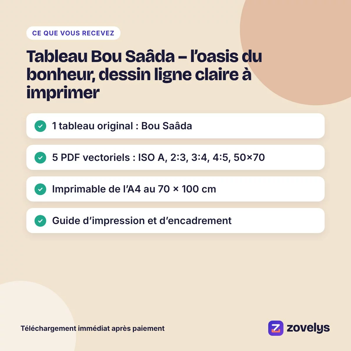 Tableau Bou Saâda – l’oasis du bonheur, dessin ligne claire à imprimer – aperçu 4