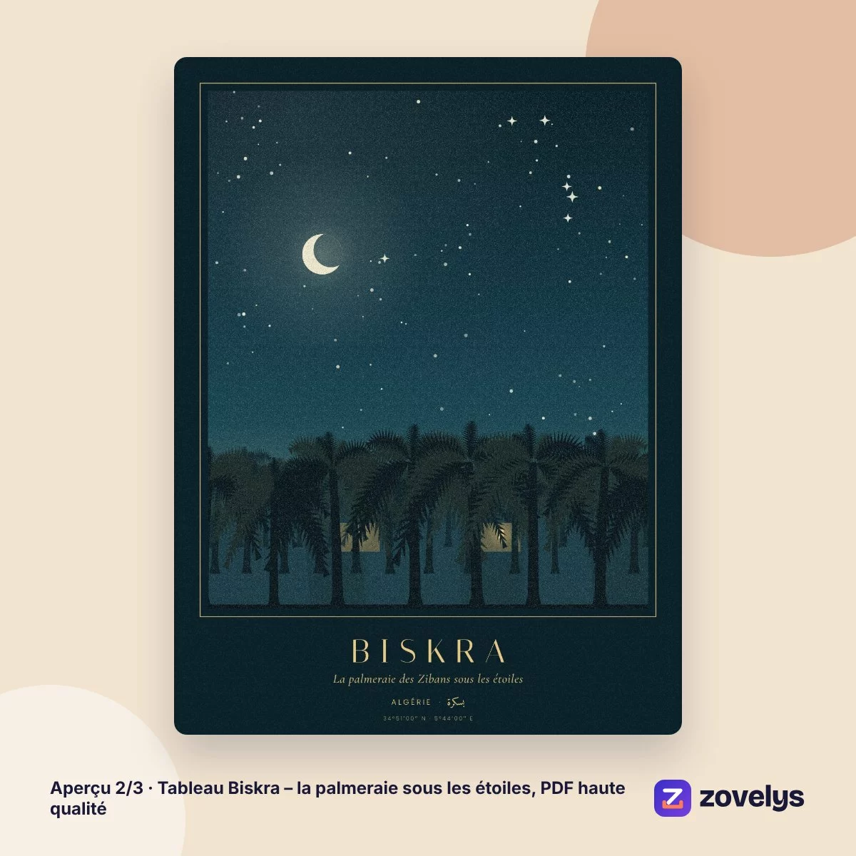 Tableau Biskra – la palmeraie sous les étoiles, PDF haute qualité – aperçu 2