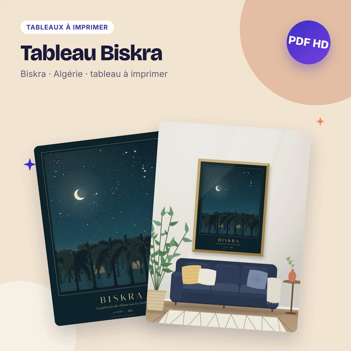 Tableau Biskra – la palmeraie sous les étoiles, PDF haute qualité