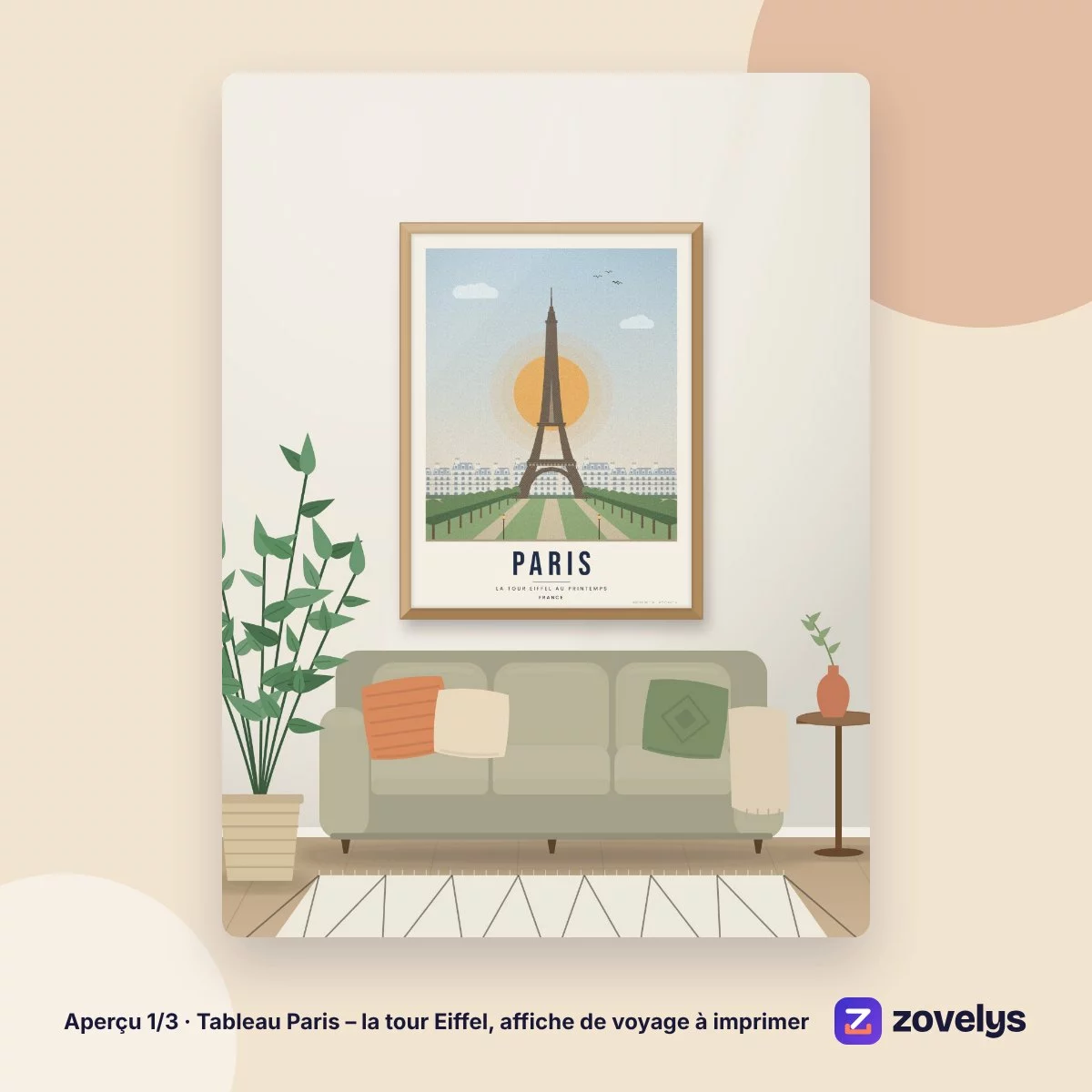 Tableau Paris – la tour Eiffel, affiche de voyage à imprimer – aperçu 1