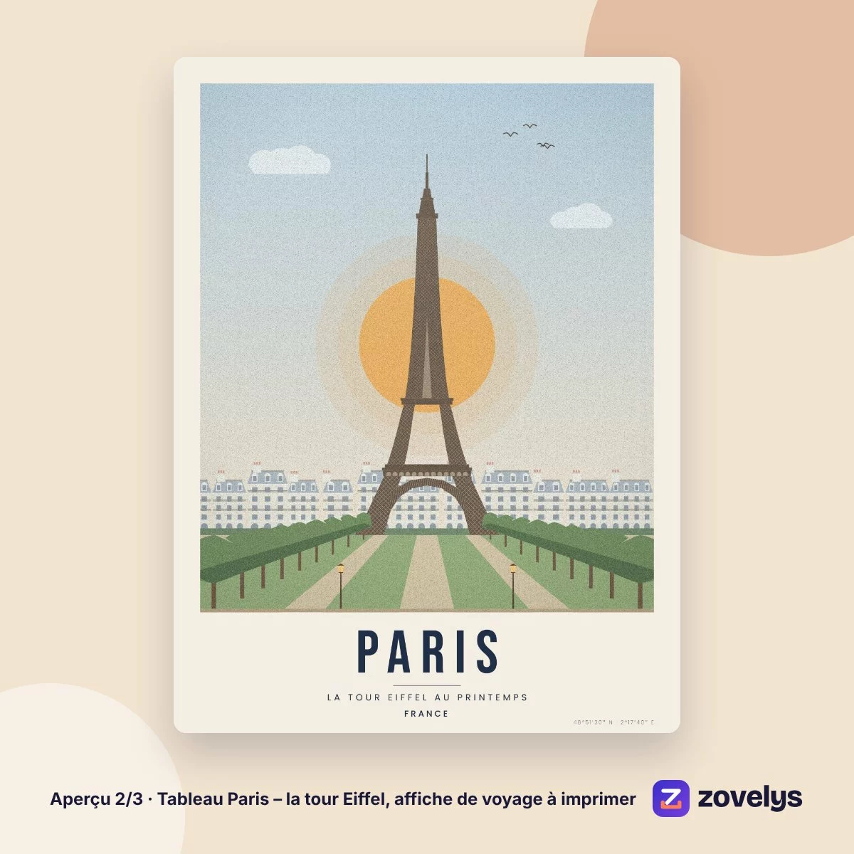 Tableau Paris – la tour Eiffel, affiche de voyage à imprimer – aperçu 2