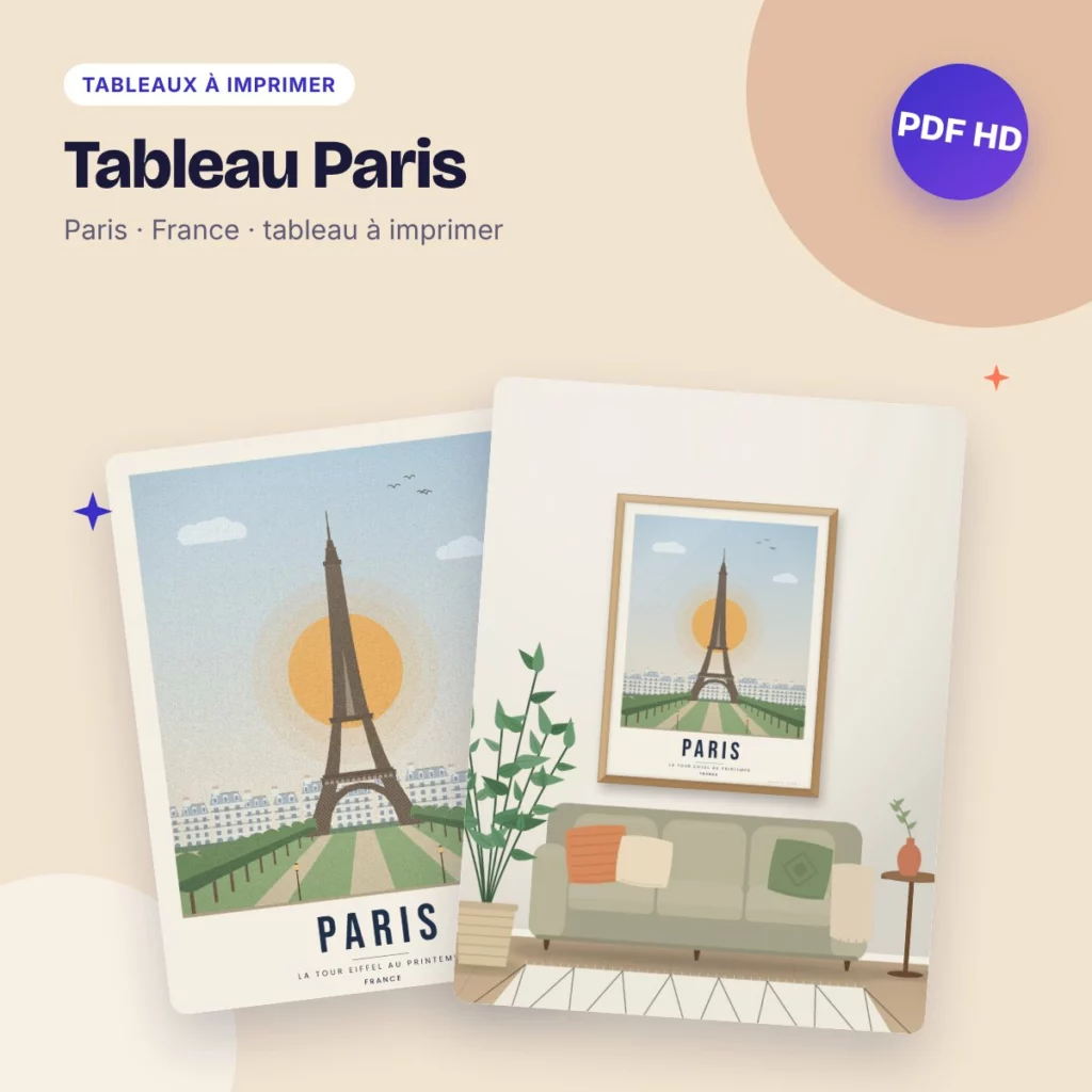 Tableau Paris – la tour Eiffel, affiche de voyage à imprimer