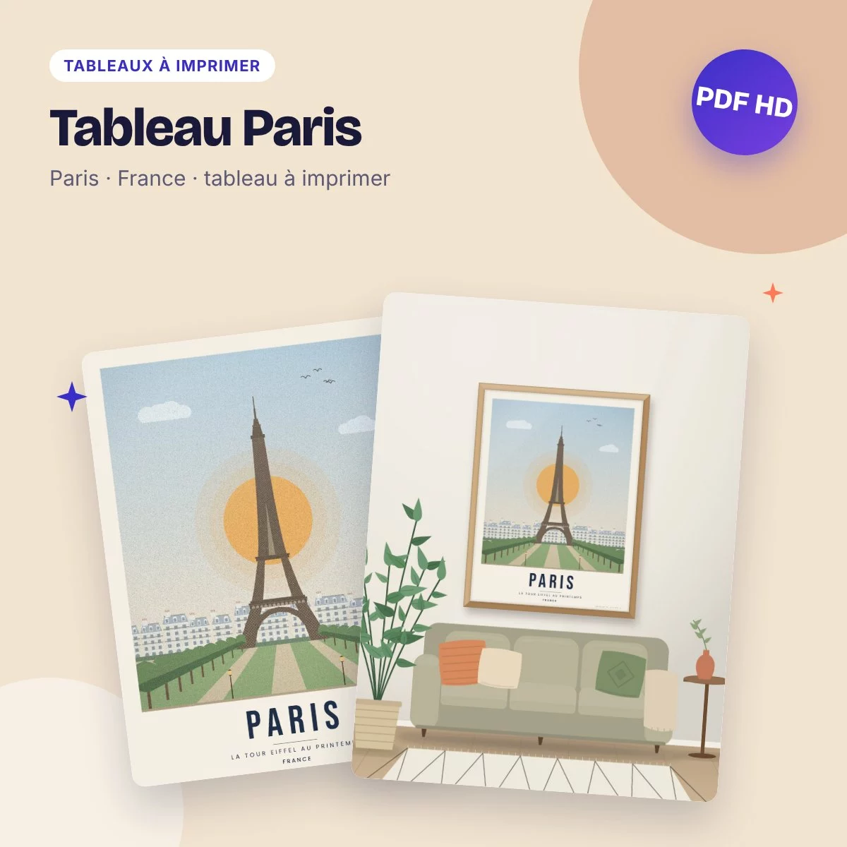 Tableau Paris – la tour Eiffel, affiche de voyage à imprimer