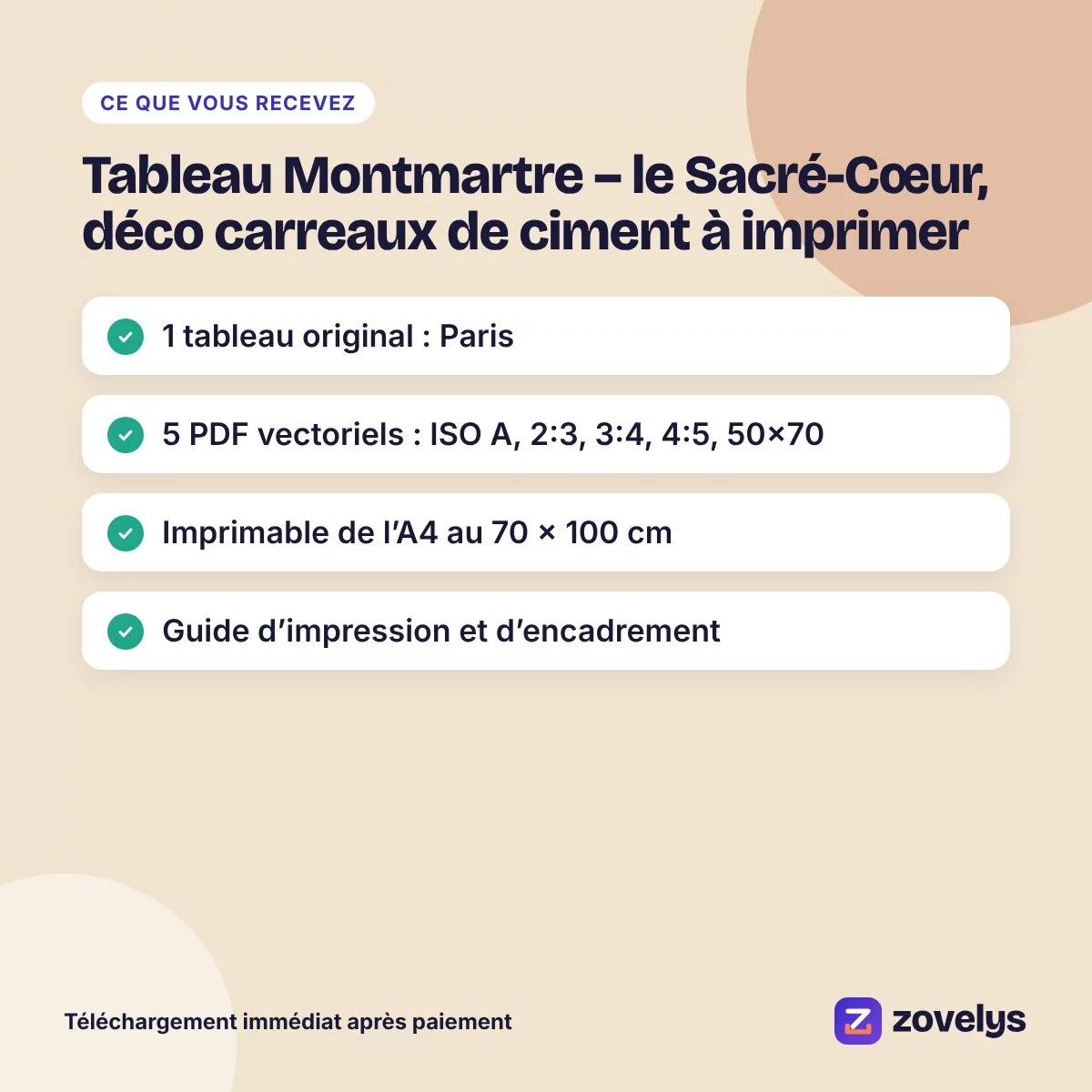 Tableau Montmartre – le Sacré-Cœur, déco carreaux de ciment à imprimer – aperçu 4