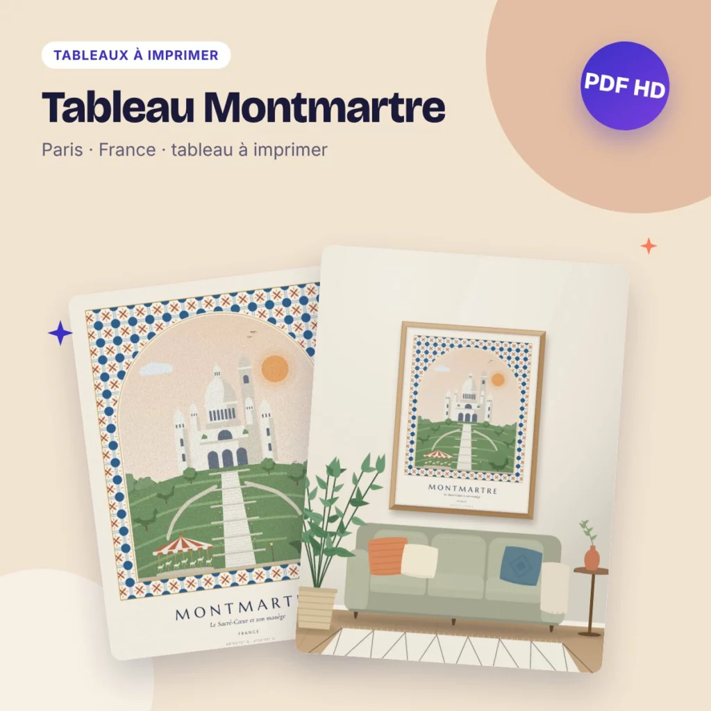 Tableau Montmartre – le Sacré-Cœur, déco carreaux de ciment à imprimer