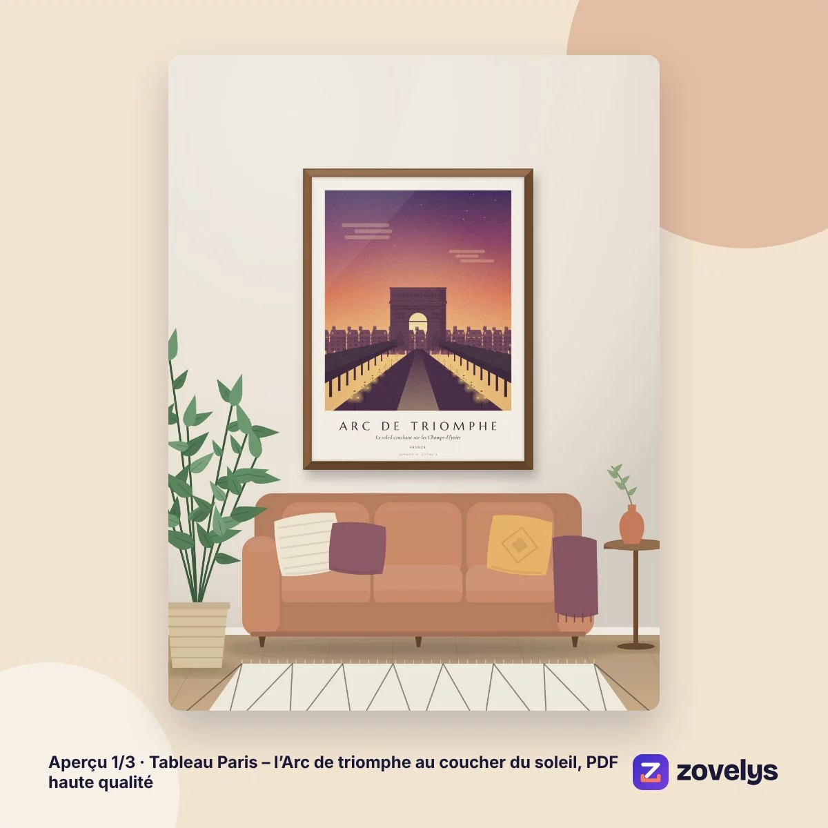 Tableau Paris – l’Arc de triomphe au coucher du soleil, PDF haute qualité – aperçu 1