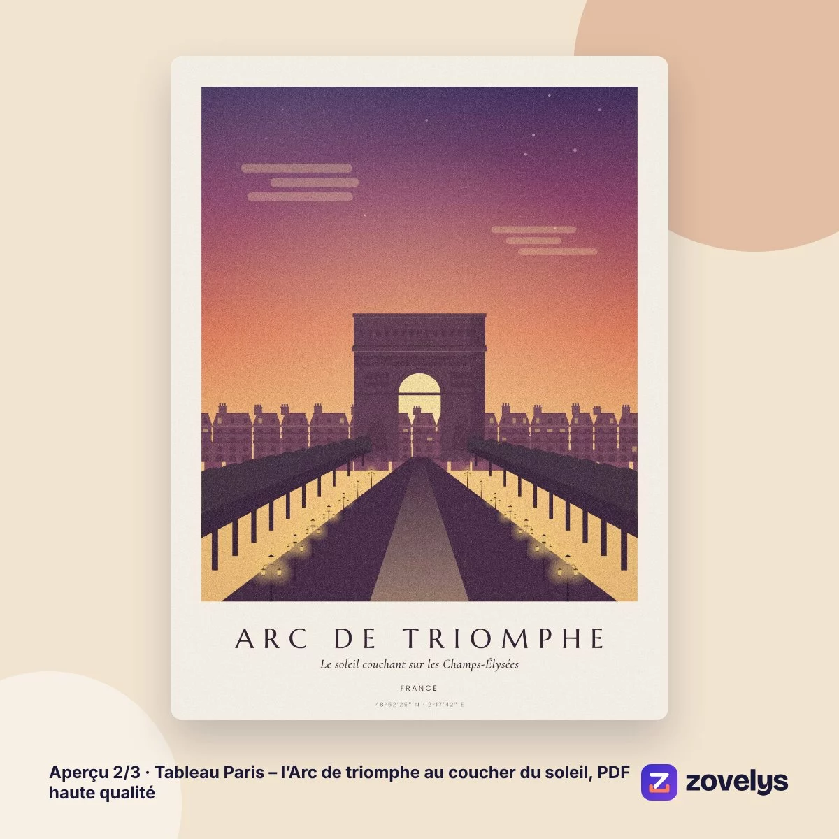 Tableau Paris – l’Arc de triomphe au coucher du soleil, PDF haute qualité – aperçu 2