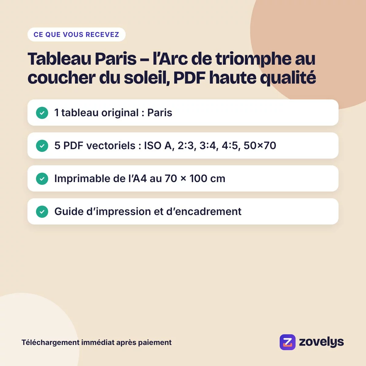 Tableau Paris – l’Arc de triomphe au coucher du soleil, PDF haute qualité – aperçu 4