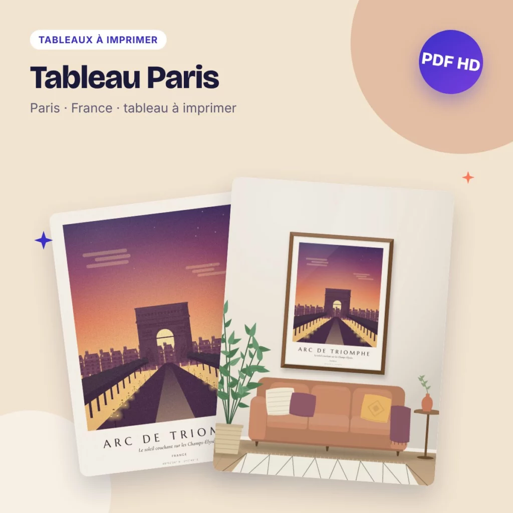 Tableau Paris – l’Arc de triomphe au coucher du soleil, PDF haute qualité