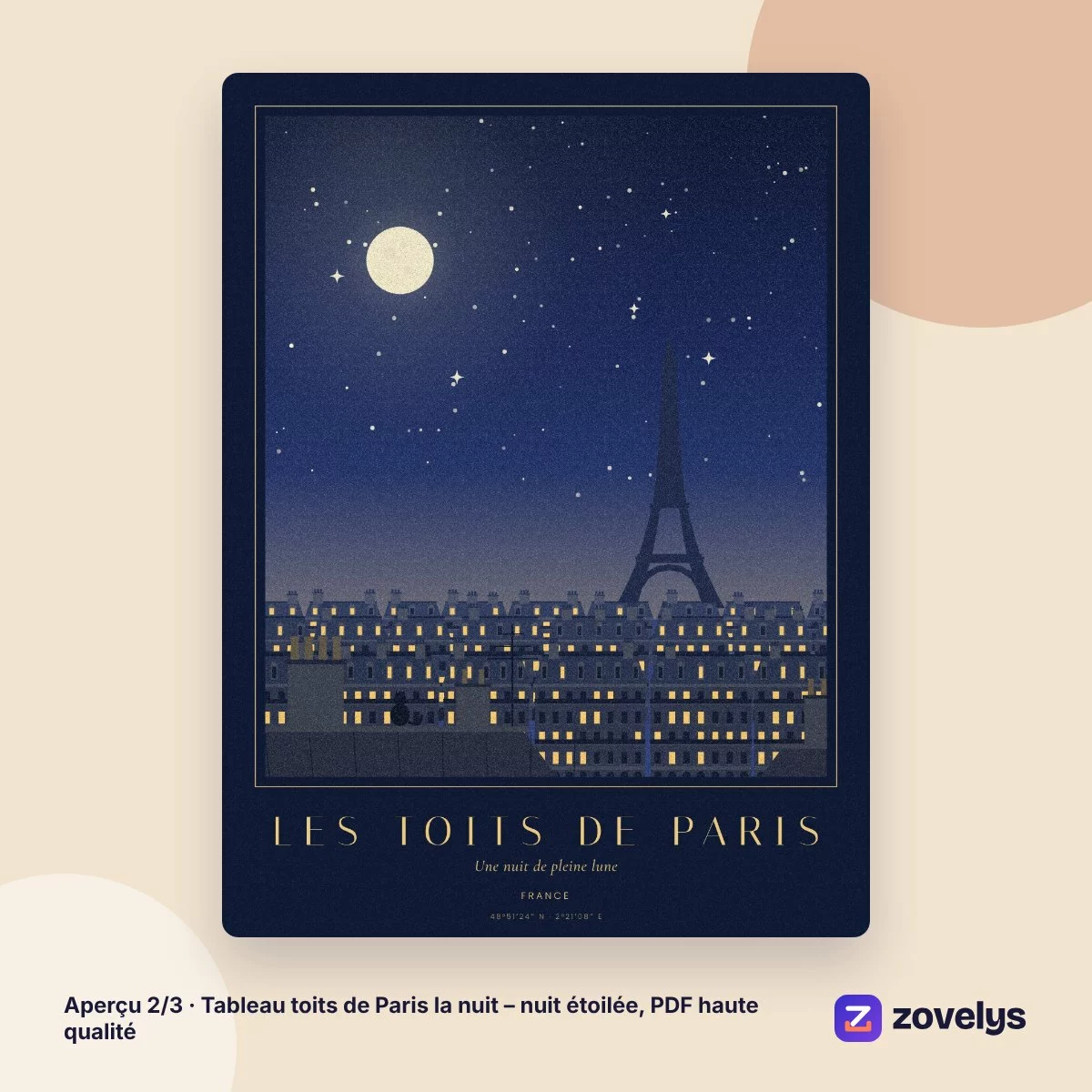Tableau toits de Paris la nuit – nuit étoilée, PDF haute qualité – aperçu 2