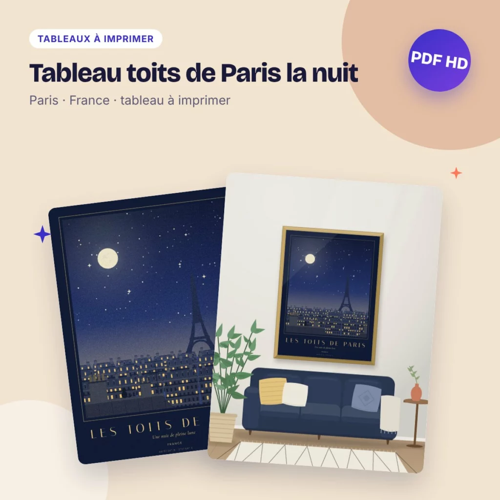 Tableau toits de Paris la nuit – nuit étoilée, PDF haute qualité