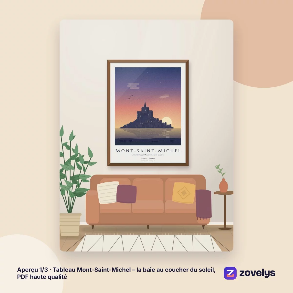 Tableau Mont-Saint-Michel – la baie au coucher du soleil, PDF haute qualité – aperçu 1