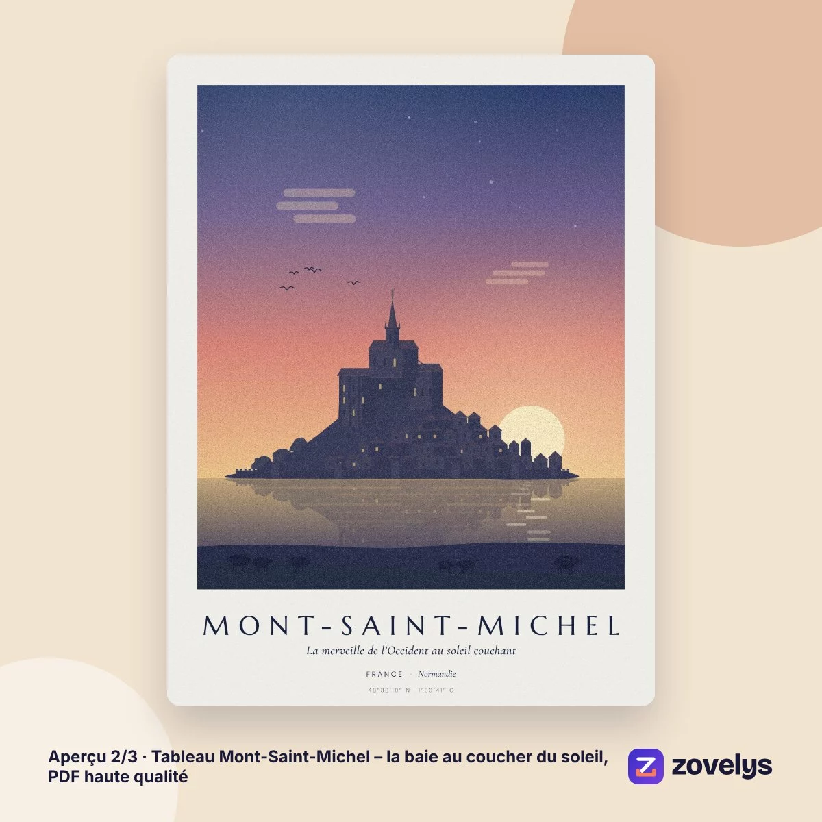 Tableau Mont-Saint-Michel – la baie au coucher du soleil, PDF haute qualité – aperçu 2
