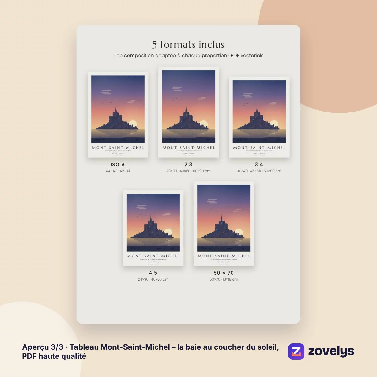 Tableau Mont-Saint-Michel – la baie au coucher du soleil, PDF haute qualité – aperçu 3